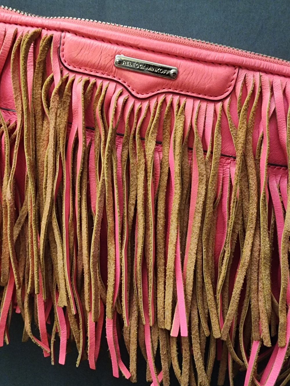 Rebecca Minkoff Fringe Crossbody Bag Pink Leather Boho Western Shoulder Purse